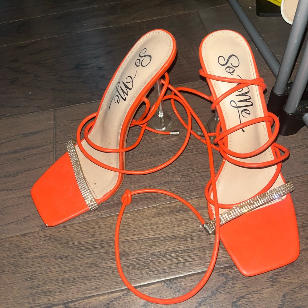 So Me Orange High-Heeled Sandals with Strappy Design